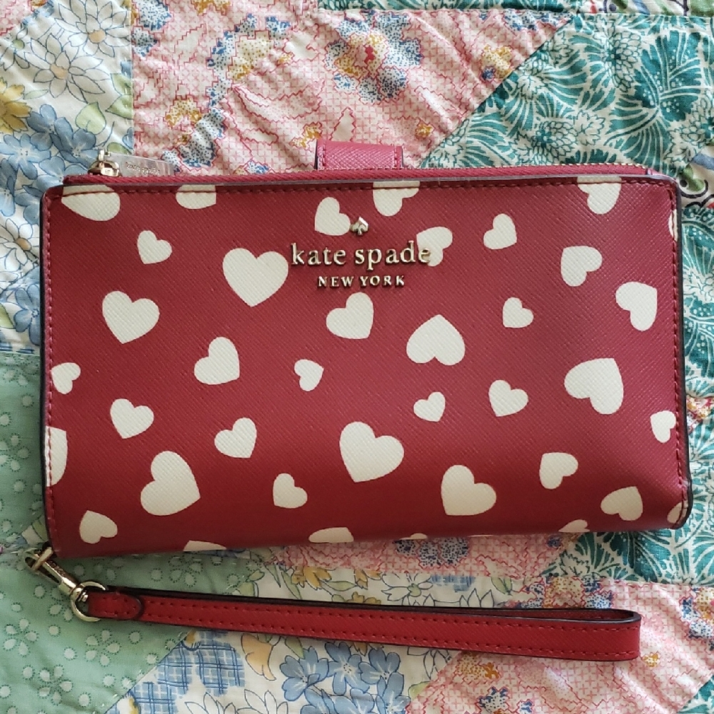 Kate Spade Red Phone Clutch with White Hearts
